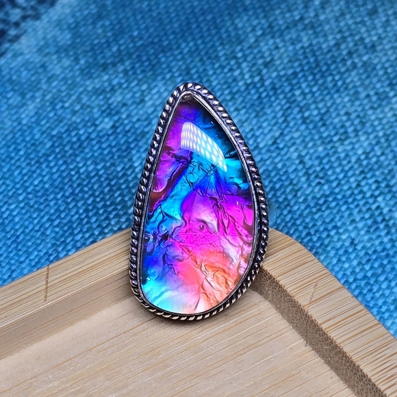 Hand Crafted Jewelry - ❌SOLD❌️Dichroic Glass Art Ring Size 7.5 Hand Crafted 925 Sterling Silver Overlay